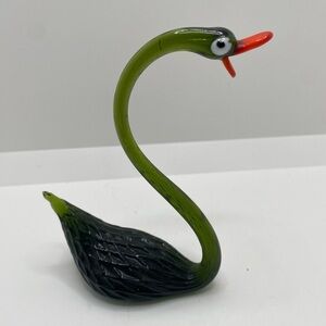 Handblown Glass Swan Figurine in Avocado or Olive Green